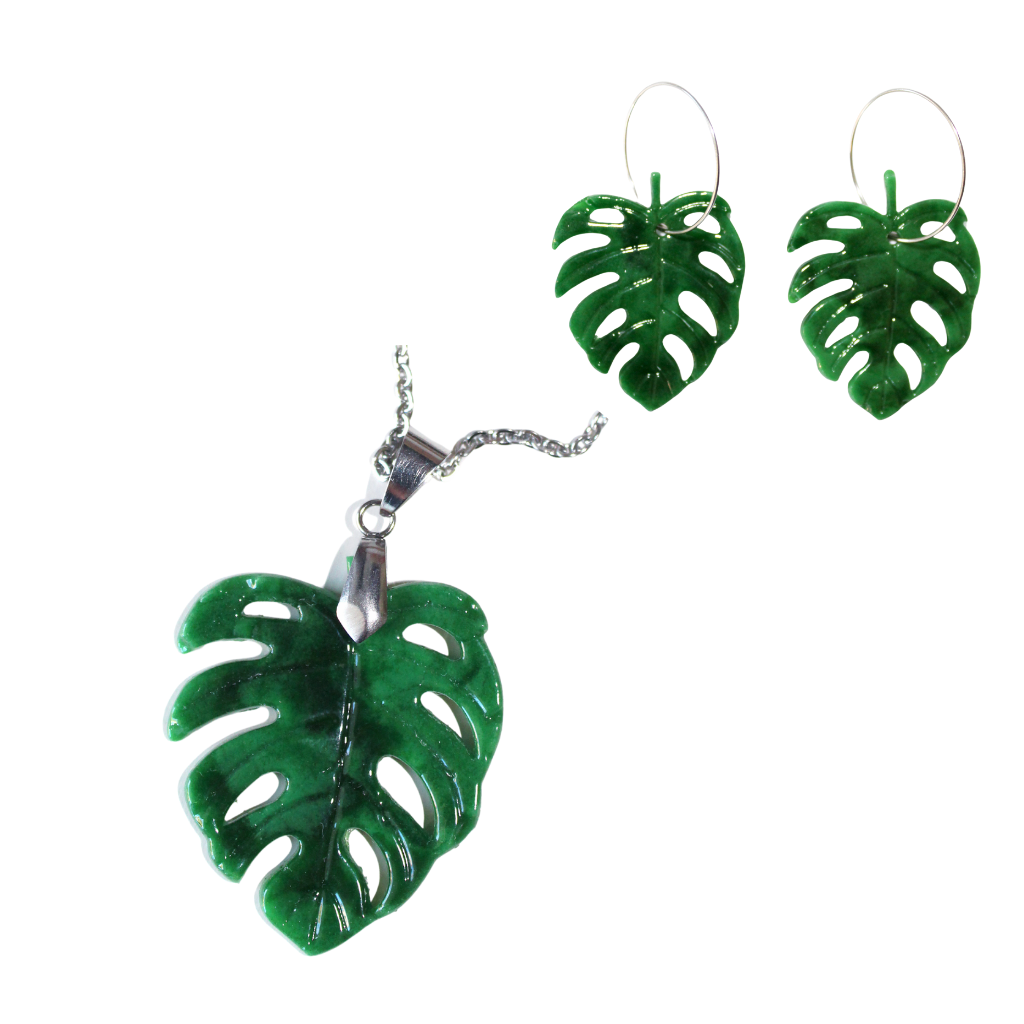 Monstera buclatá — sada: náušnice na kroužku