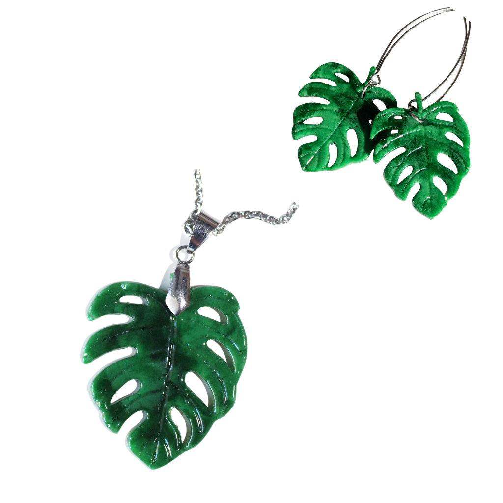 Monstera buclatá — sada: náušnice na dlouhém háčku