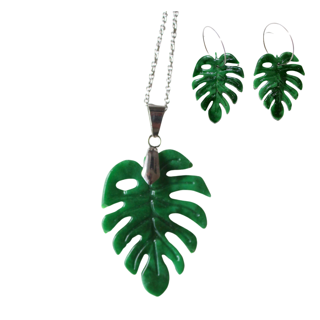 Monstera hubená — sada: náušnice na kroužku